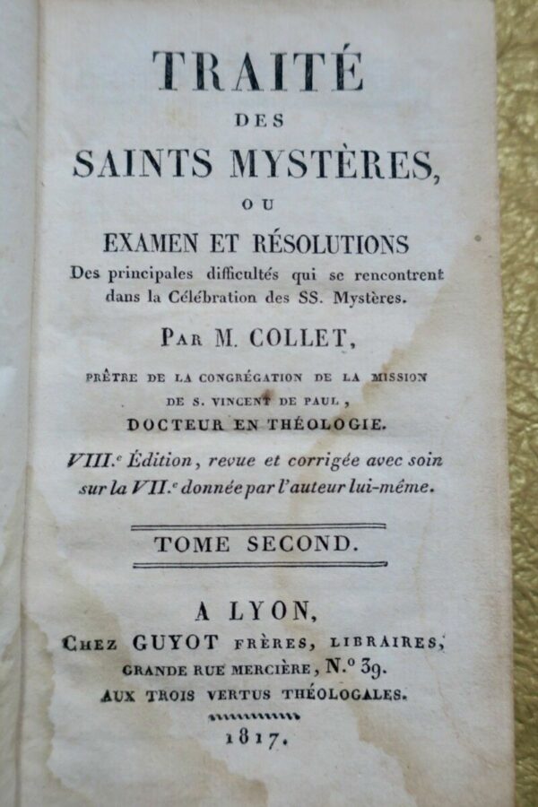 TRAITE DES SAINTS MYSTERES, OU EXAMEN ET RESOLUTIONS DES PRINCIPALES 1817 – Image 3