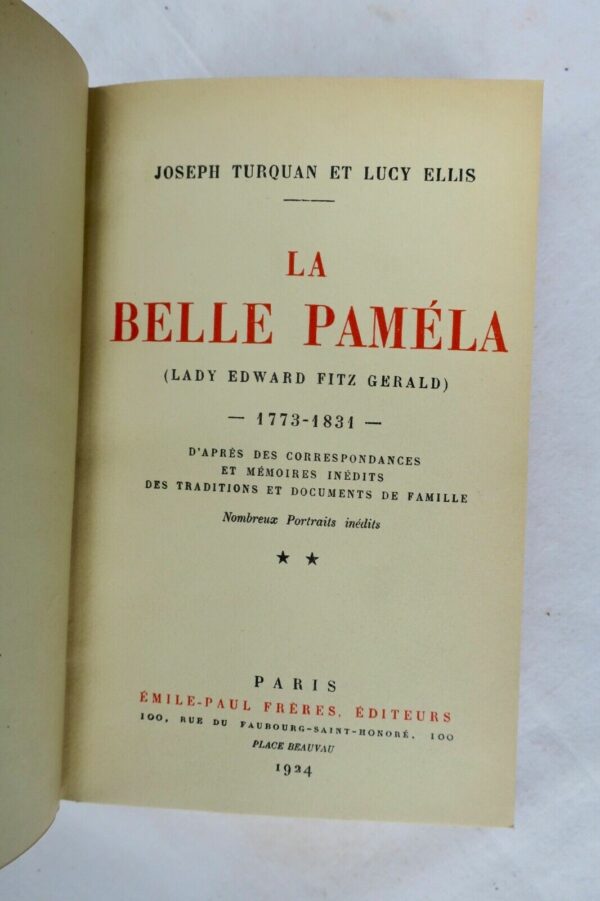 TURQUAN  LA BELLE PAMELA 1773-1831 D'APRES DES CORRESPONDANCE – Image 3