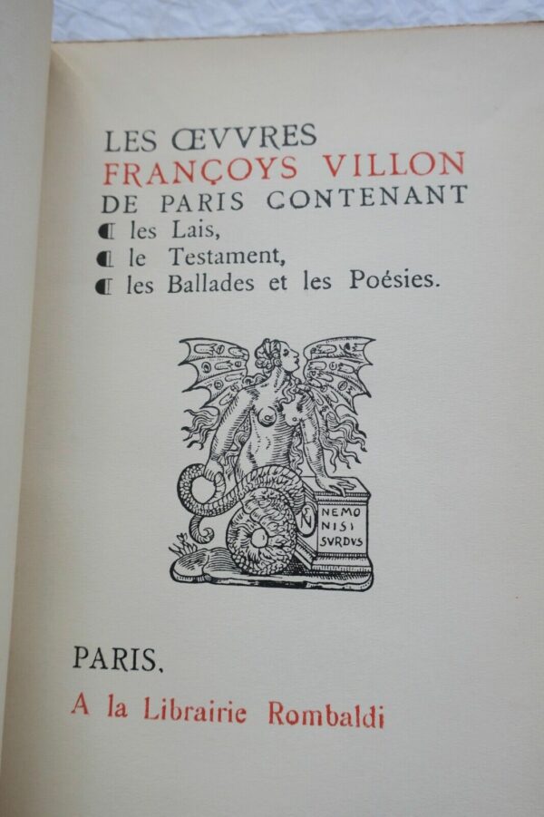 Villon Françoys Les oeuvres de Françoys Villon de Paris contenant Les Lais... – Image 8