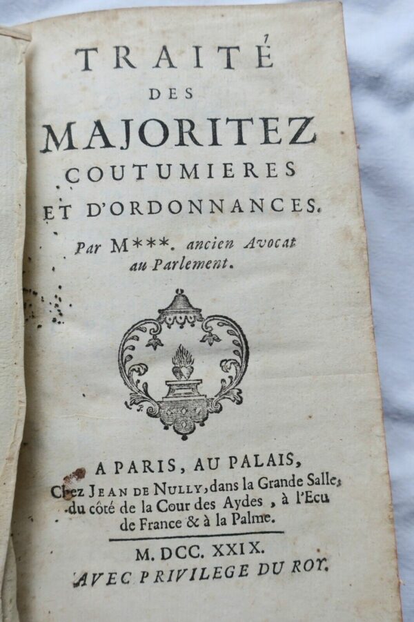 droit Traité des majoritez coutumières et d'ordonnances 1729 – Image 4