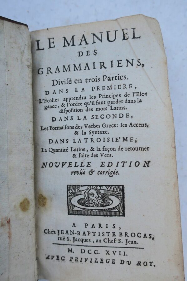 manuel des grammairiens divisé en trois parties 1717 – Image 4