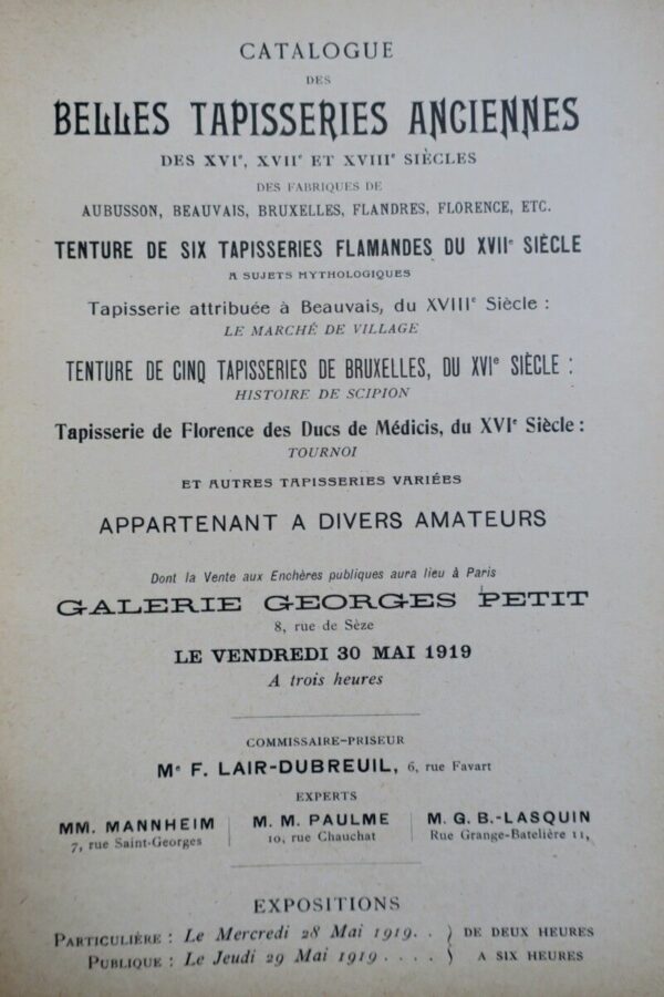 Belles tapisseries anciennes 1919 des XVIe, XVIIe & XVIIIe siècles – Image 3