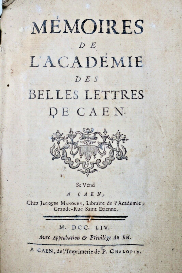 CAEN MEMOIRES DE L'ACADEMIE DES BELLES LETTRES DE CAEN 1754 – Image 3