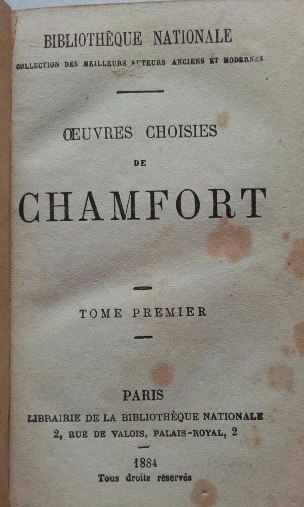 CHAMFORT  OEUVRES CHOISIES DE CHAMFORT 1884 – Image 3