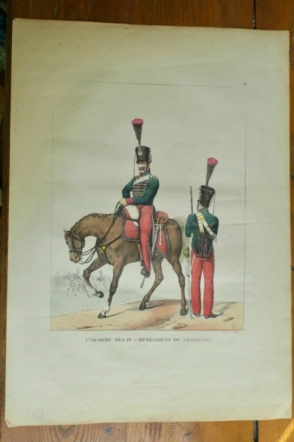 Chasseurs uniforme 39x55,5 cm lithographie , lith. C. Motte