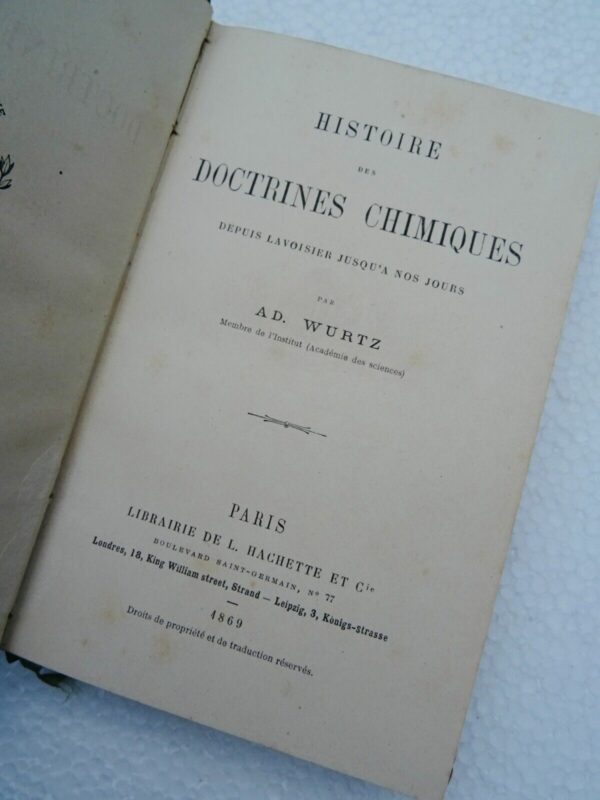 Chimie WURTZ Histoire des doctrines chimiques 1869 – Image 8