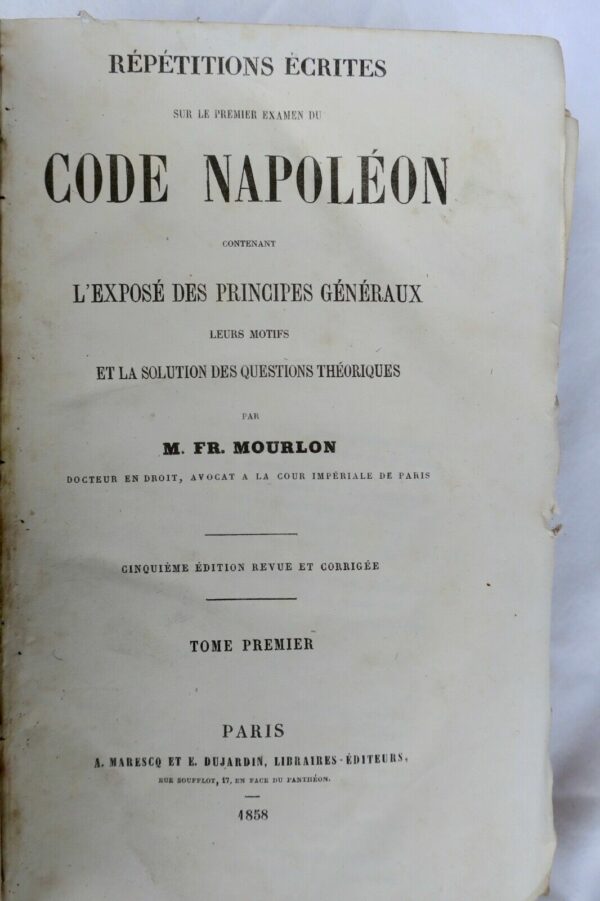 Code Napoléon  REPETITIONS ECRITES SUR LE PREMIER  EXAMEN 1858 – Image 3