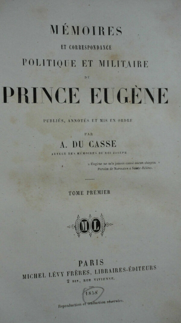 DU CASSE Mémoires et correspondance politique et militaire du prince Eugène – Image 3