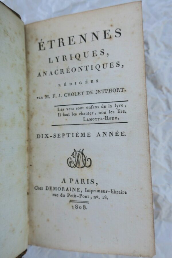 ETRENNES LYRIQUES, ANACRÉONTIQUES 1808 – Image 3