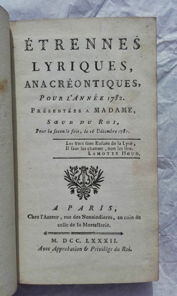 ÉTRENNES Lyriques, anacréontiques 1782 – Image 3