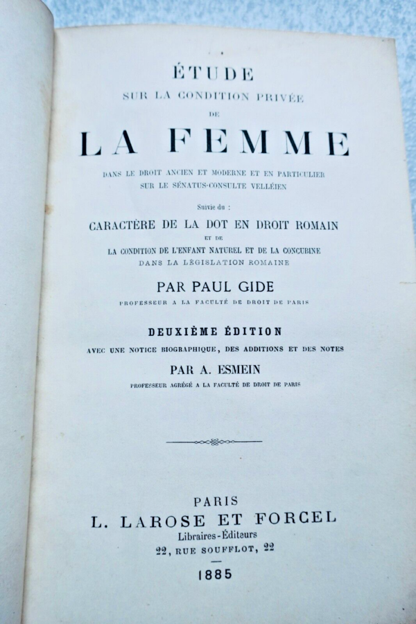 FEMME  Etude sur la condition privée de la femme dans le droit ancien..1885 – Image 9