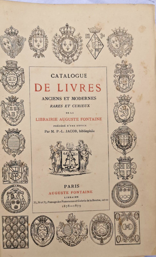 FONTAINE Catalogue de livres anciens et modernes rares et curieux 1878-1879