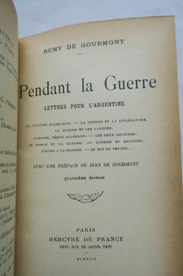 GOURMONT  Pendant la Guerre Lettres pour l'Argentine La culture allemande..1917 – Image 7