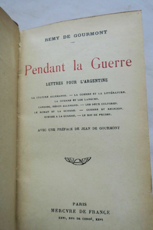 GOURMONT  Pendant la Guerre Lettres pour l'Argentine La culture allemande..1917 – Image 8