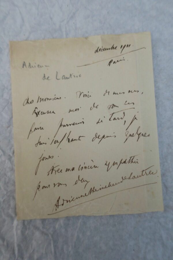 Gabriel & Adrienne de LAUTREC 3 billets autographes manuscrits & signés – Image 3