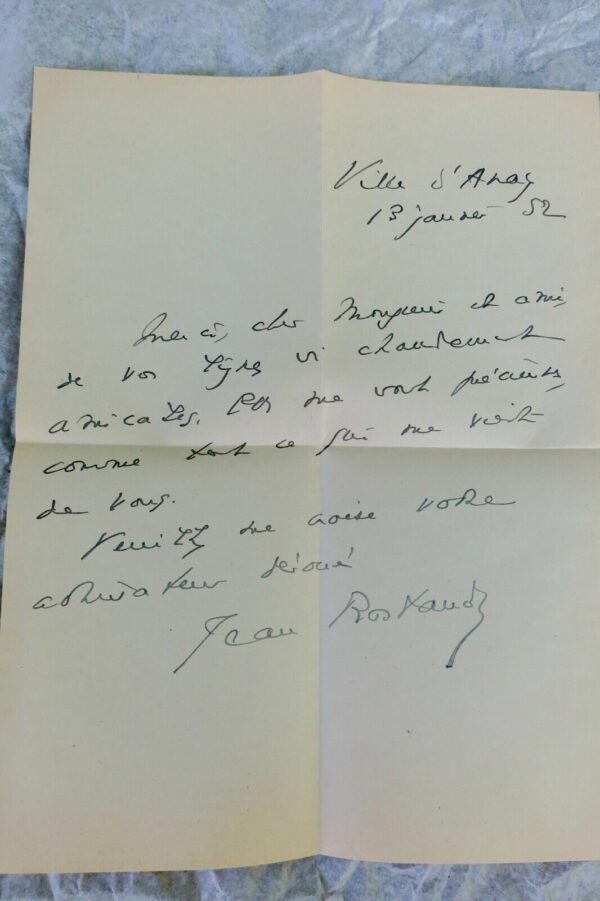 Jean Rostand Lettre autographe