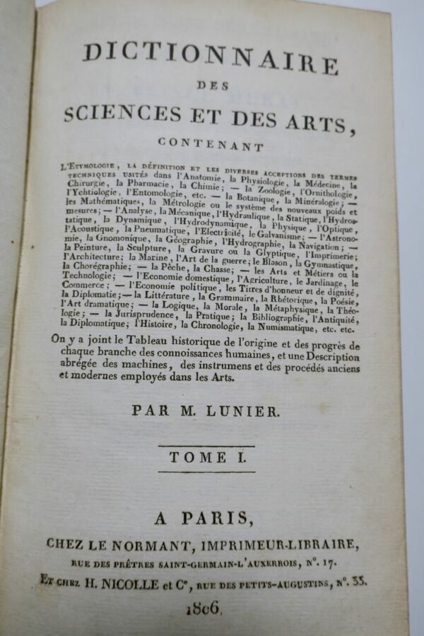 LUNIER Dictionnaire des Sciences et des Arts... – Image 4