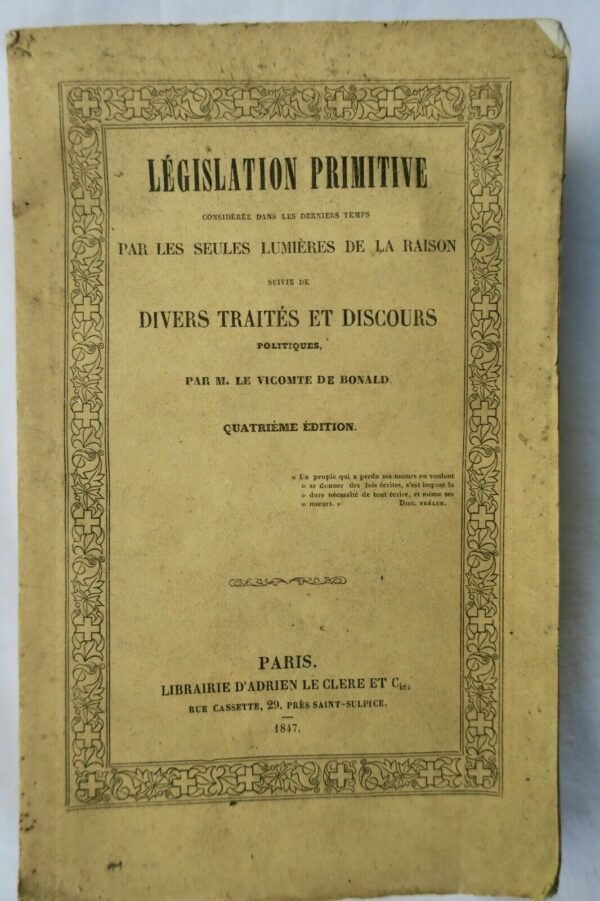 Législation primitive, considérée dans les derniers temps 1847