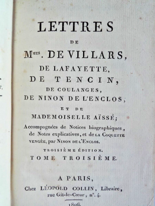 Lettres de Mmes de Villars, de La Fayette, de Tencin 1806 – Image 3