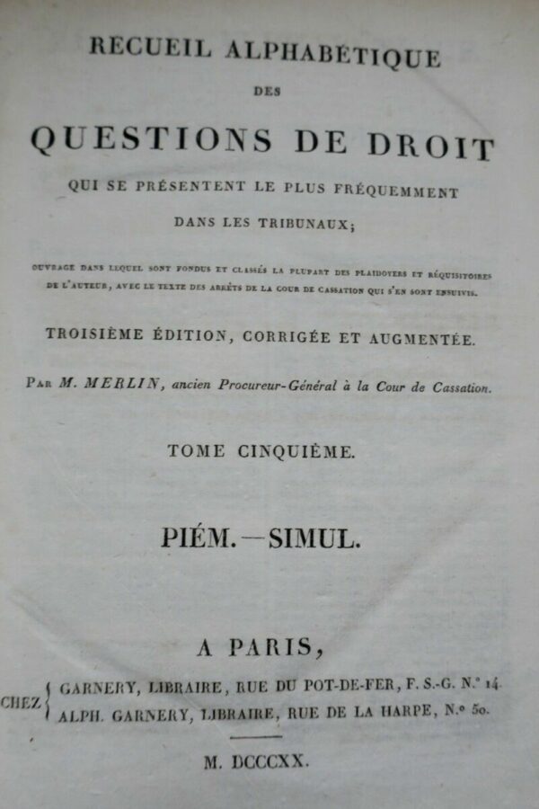 MERLIN M. Recueil Alphabétique des Questions de Droit 1820 – Image 5