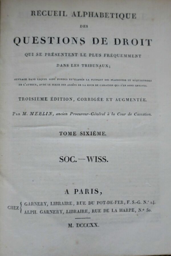 MERLIN M. Recueil Alphabétique des Questions de Droit 1820 – Image 5