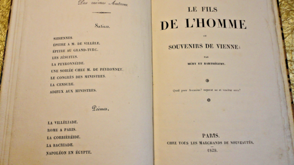 NAPOLEON BARTHÉLÉMY et MÉRY Le fils de l'homme ou souvenirs de Vienne  1829