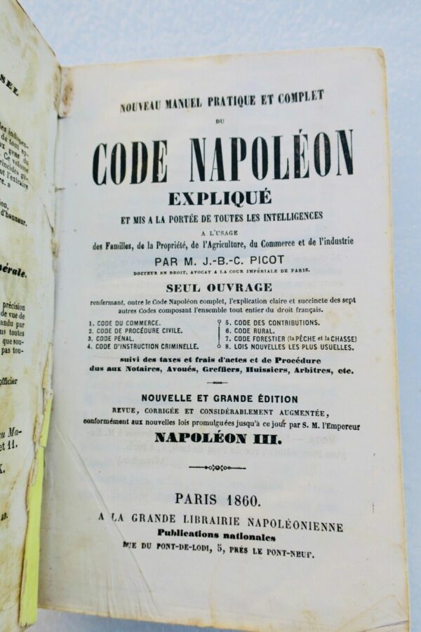 Napoléon PICOT Nouveau manuel pratique et complet du Code Napoléon 1860 – Image 8