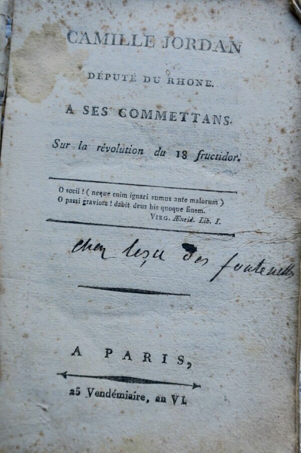 Révolution Jordan, député du Rhône, à ses Commettans, sur la Révolution 1798