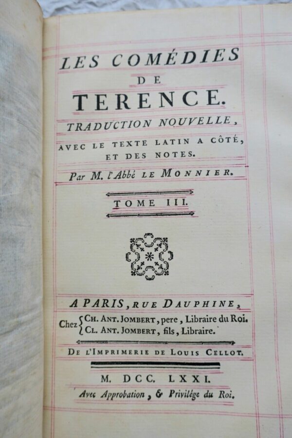 TERENCE Les Comédies de Térence 1771 reliure maroquin – Image 10