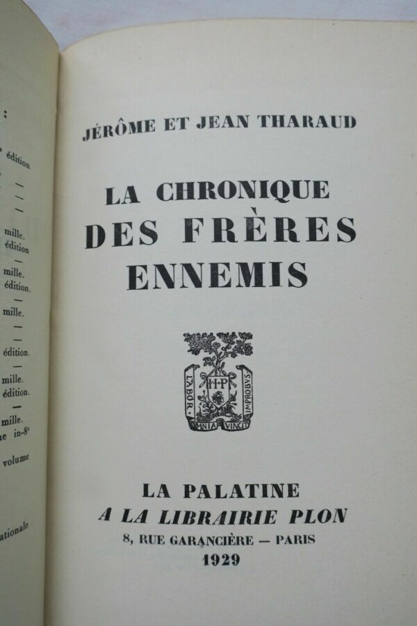 THARAUD  LA CHRONIQUE DES FRERES ENNEMIS 1929 – Image 7