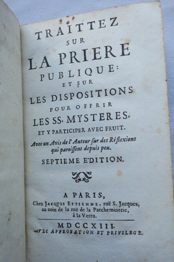 Traittez sur la prière publique et sur les dispositions pour offrir 1713 – Image 3