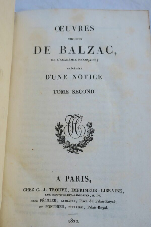 BALZAC JEAN-LOUIS OEUVRES CHOISIES DE BALZAC 1822 – Image 8