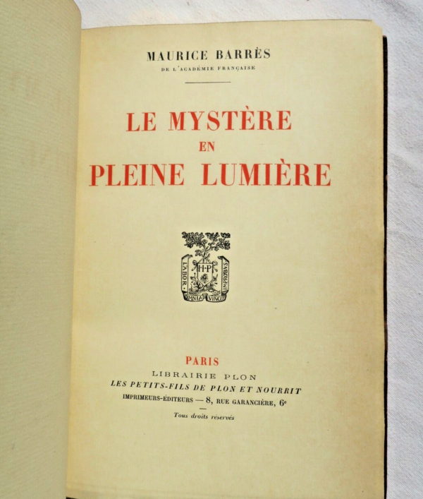 BARRES. LE MYSTERE EN PLEINE LUMIERE reliure de Creuzevault – Image 3