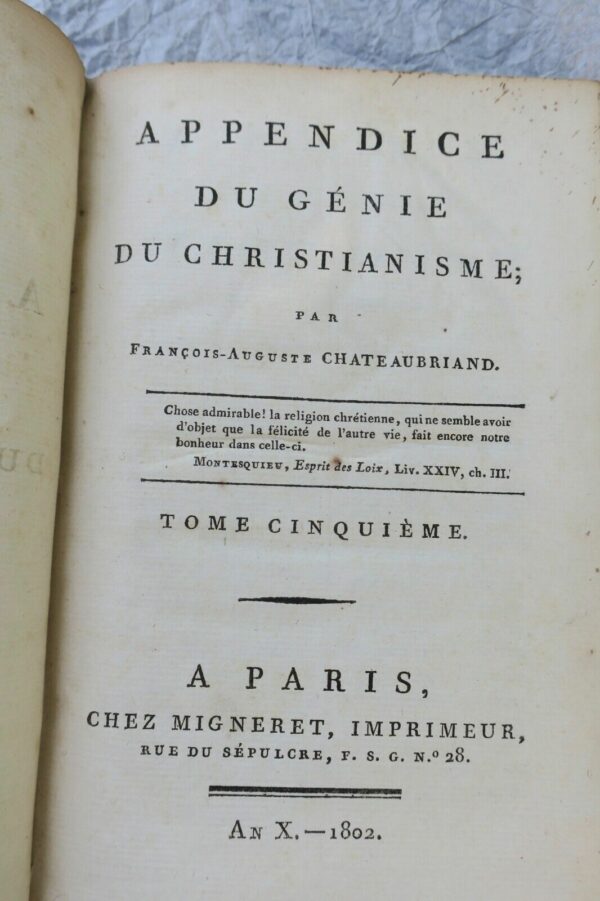 CHATEAUBRIAND François-Auguste appendice du Génie du Christianisme 1802 – Image 8