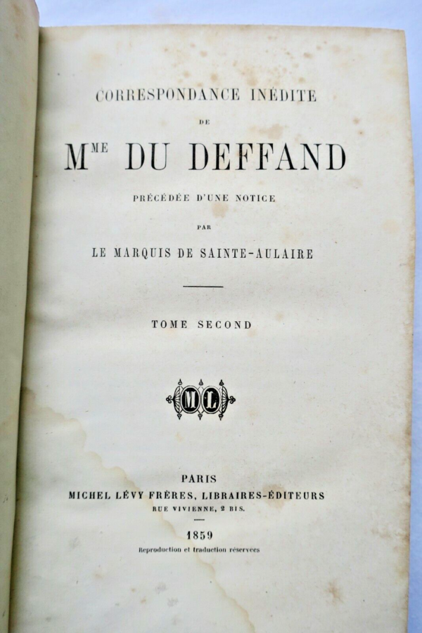 Correspondance Mme du DEFFAND 1859 – Image 3