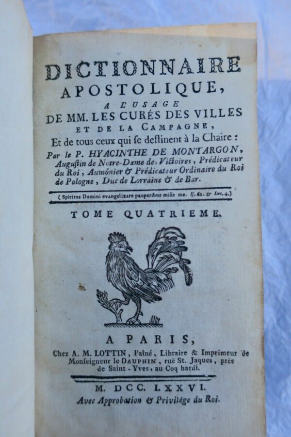 Curé Dictionnaire apostolique à l'usage de MM. les curé 1776