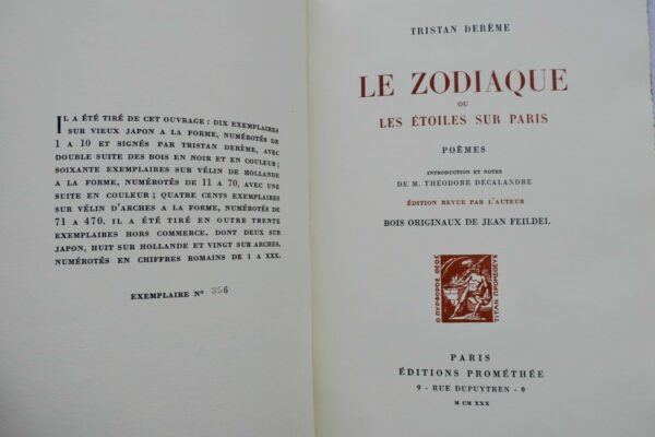 DEREME  Le Zodiaque ou les étoiles sur Paris. Poèmes bois de Feidel – Image 8