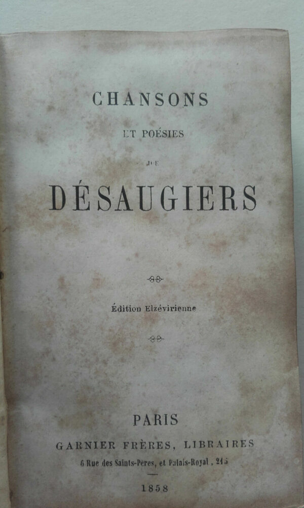 DESAUGIERS  Chansons et poésies de Désaugiers         Garnier Frères, 1858 – Image 4