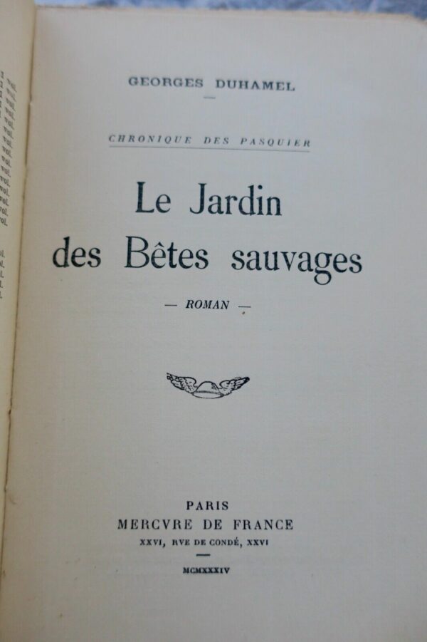 DUHAMEL GEORGES LE JARDIN DES BÊTES SAUVAGES + envoi – Image 4