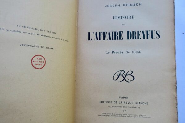 Dreyfus Reinach HISTOIRE DE L'AFFAIRE DREYFUS + dédicaces – Image 8