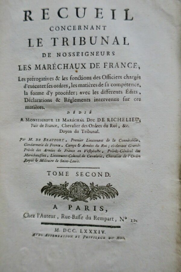 Droit Recueil concernant le tribunal de nos seigneurs les maréchaux 1784 – Image 6