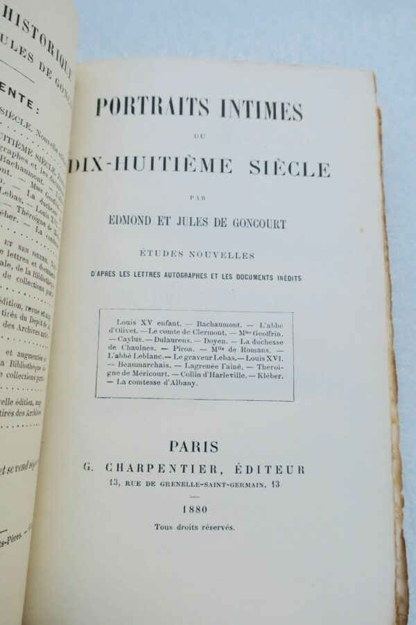 GONCOURT Edmond et Jules Portraits intimes du dix-huitieme siecle 1879 – Image 7