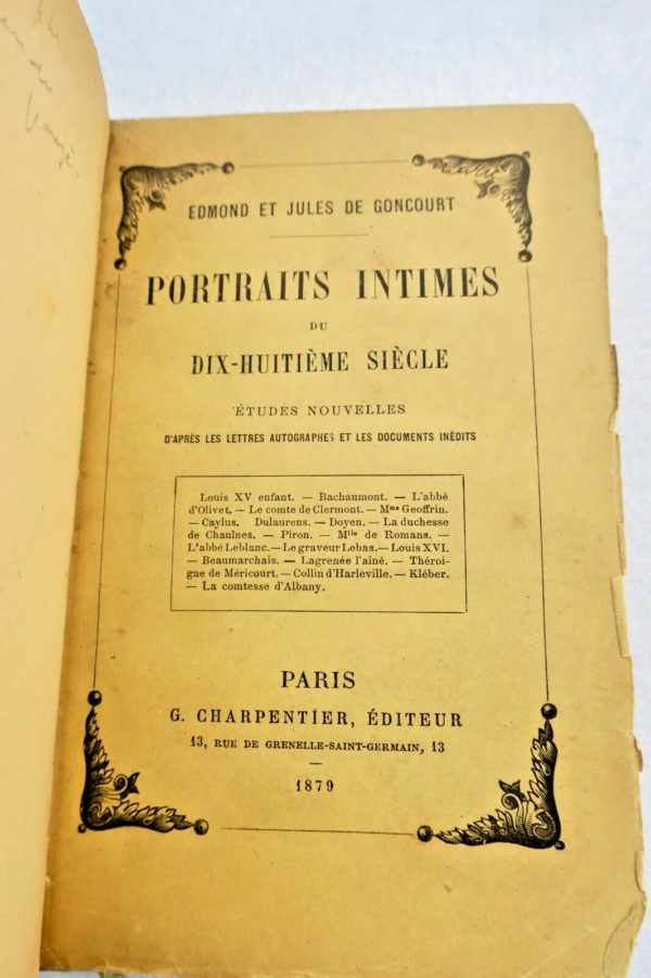 GONCOURT Edmond et Jules Portraits intimes du dix-huitieme siecle 1879 – Image 8