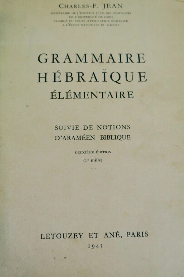 Juif Grammaire hébraïque élémentaire, suivie de notions d'araméen biblique