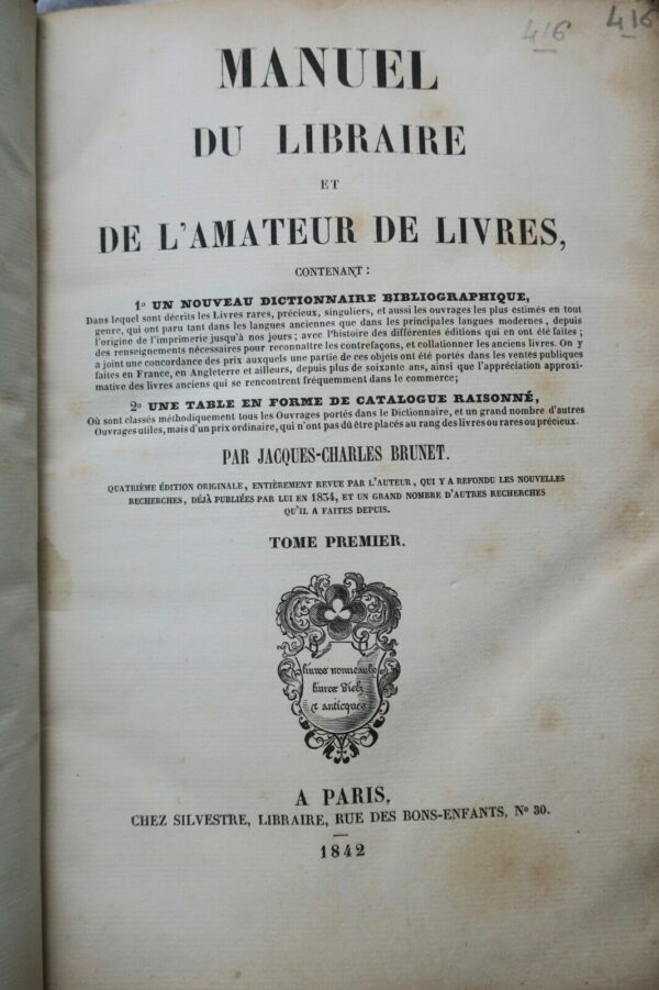 Libraire Brunet Manuel du libraire et de l'amateur de livres 1842 – Image 7