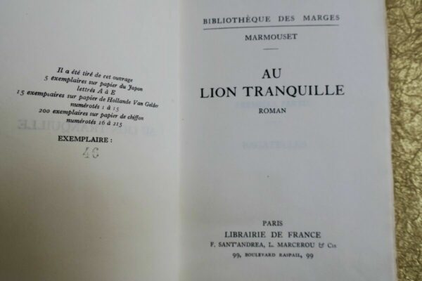 MARMOUSET. Au Lion Tranquille. 1922