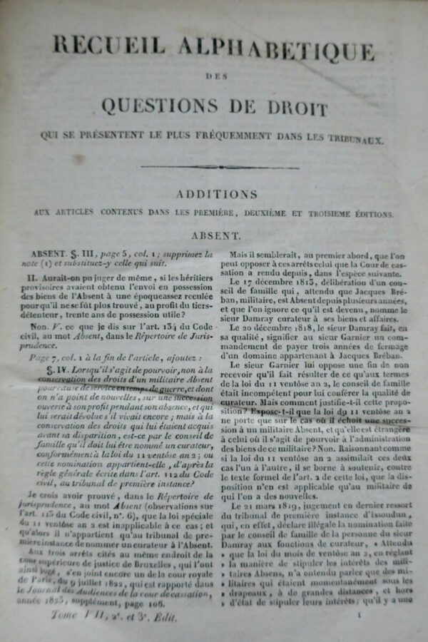 MERLIN M. Recueil Alphabétique des Questions de Droit 1827 – Image 4