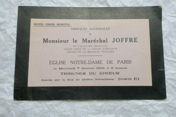 Maréchal JOFFRE faire part de décès 1931