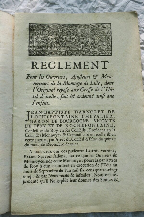 Monnaie réglement pour les ouvriers ajusteurs & monnoyeurs de la monnaie de Lill