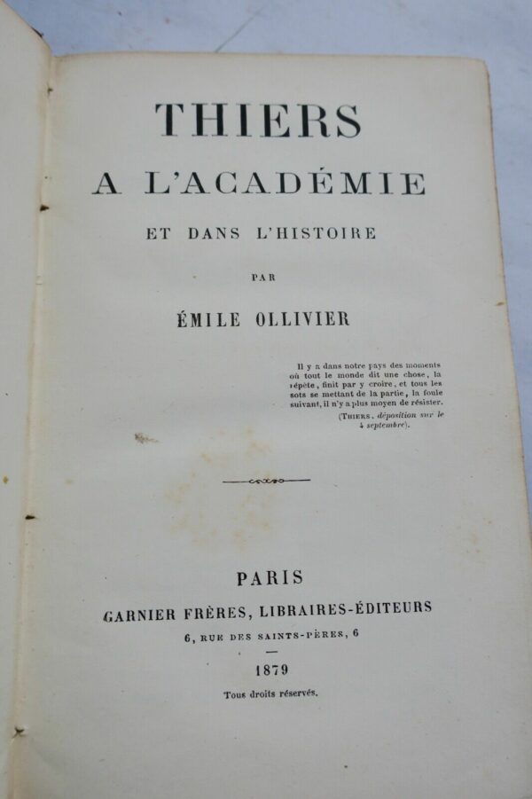 OLLIVIER Thiers à l'académie et dans l'histoire 1879 – Image 3